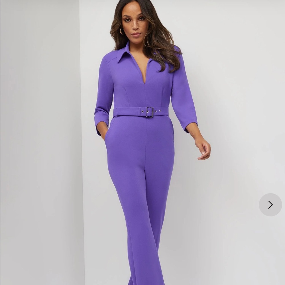 Collared Side-Slit Jumpsuit - Picture 3 of 6
